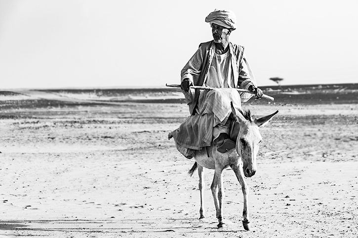 Sudan-Eselsreiter-in-der-Wueste